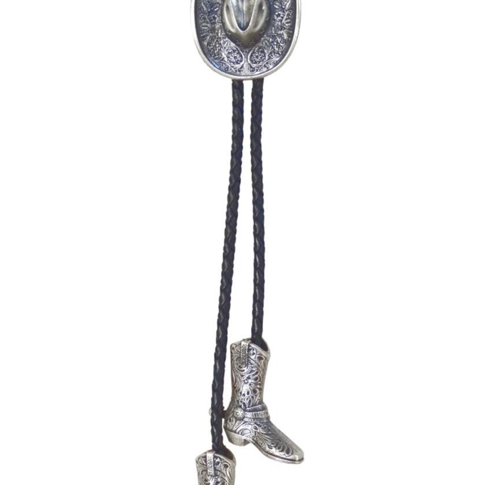 Silver Western Bolo Tie with Cowboy Boot Design